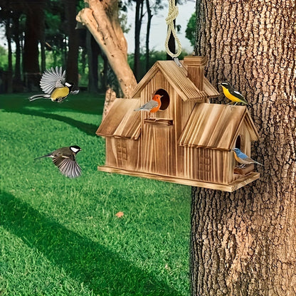 NaturNest | Charming Rustic Wooden Multi-Nest Birdhouse Feeder 1