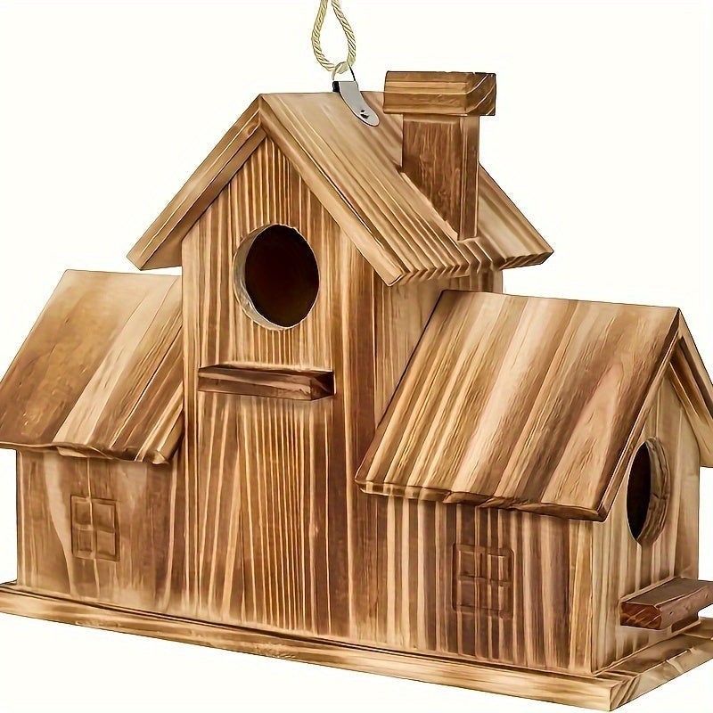 NaturNest | Charming Rustic Wooden Multi-Nest Birdhouse Feeder 2