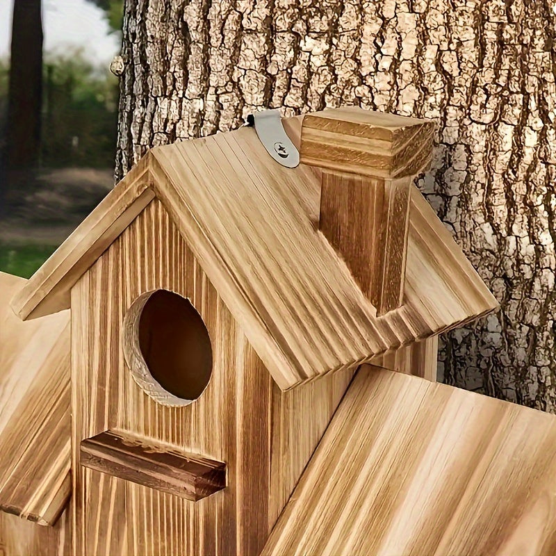 NaturNest | Charming Rustic Wooden Multi-Nest Birdhouse Feeder 3