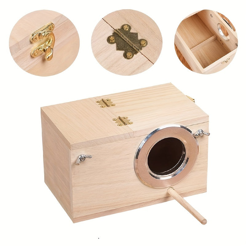 NestNest | Sturdy Natural Wooden Bird House Nesting Box with Perch 2