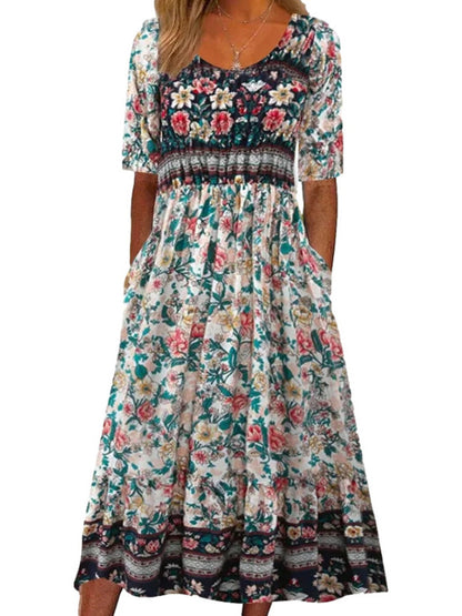 Abito Midi Floreale da Donna, Tessuto Arioso per Eventi Casual e Formali