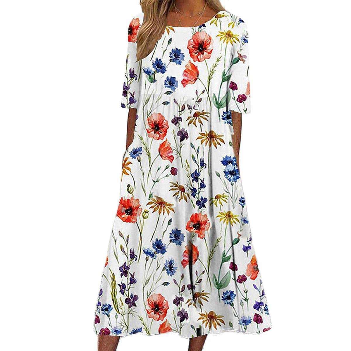 Abito Midi Floreale da Donna, Tessuto Arioso per Eventi Casual e Formali
