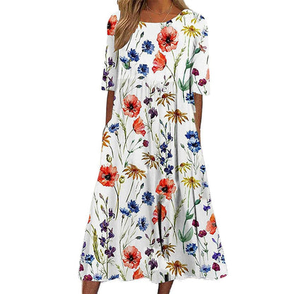 Abito Midi Floreale da Donna, Tessuto Arioso per Eventi Casual e Formali