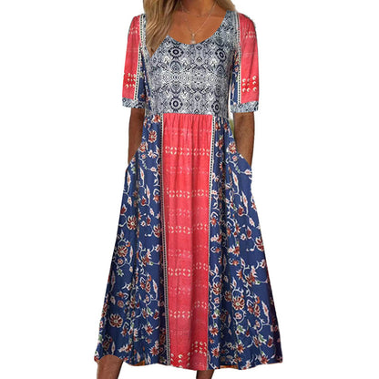 Abito Midi Floreale da Donna, Tessuto Arioso per Eventi Casual e Formali