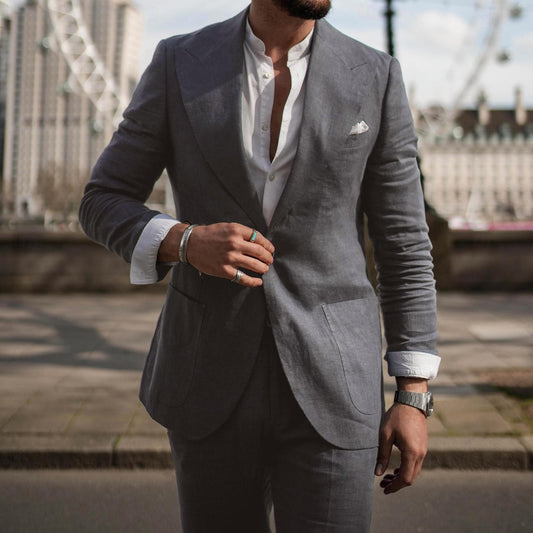 Men's Stylish Slim-Fit Linen Suiti for Formal Events