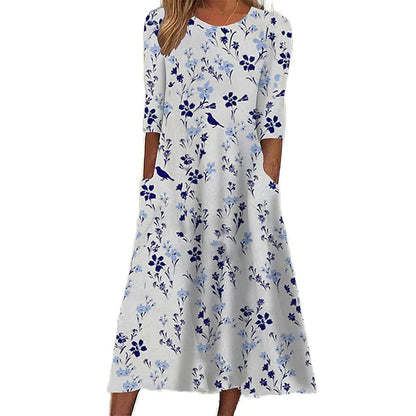 Abito Midi Floreale da Donna, Tessuto Arioso per Eventi Casual e Formali
