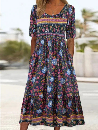 Abito Midi Floreale da Donna, Tessuto Arioso per Eventi Casual e Formali