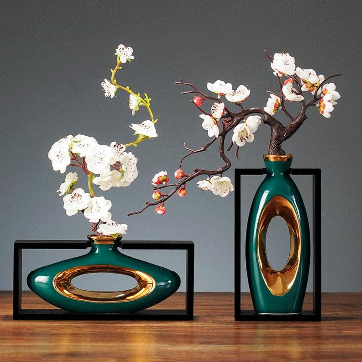 Oralie | Elegant Gold-Trimmed Modern Decorative Hollow Vase 1