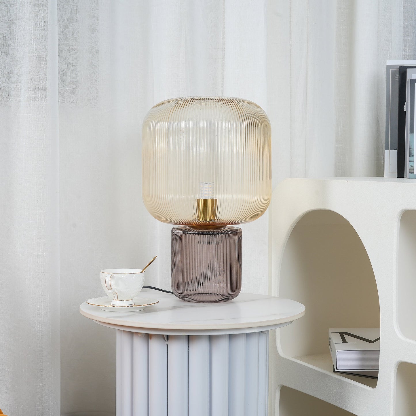 GlimmerOval – Stylish Glass and Metal Table Lamp
