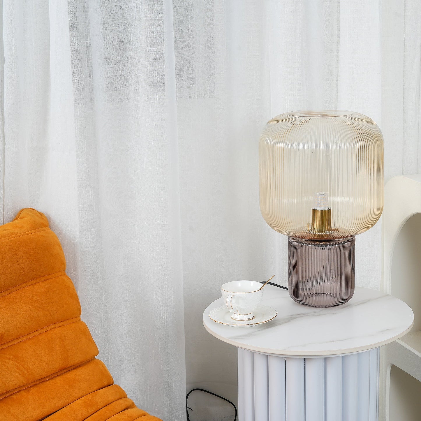 GlimmerOval – Stylish Glass and Metal Table Lamp