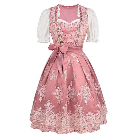Pink dirndl dress – Oktoberfest | With embroidered apron and blouse for a feminine traditional look 0