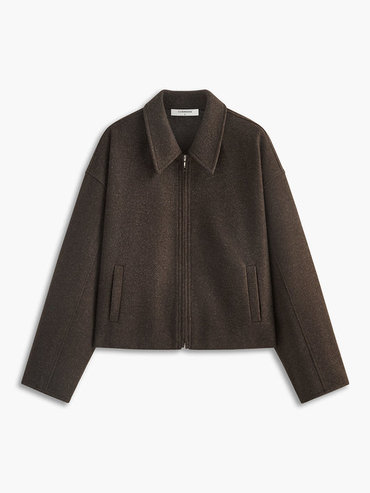 Plain Zipper Tweed Jacket 0