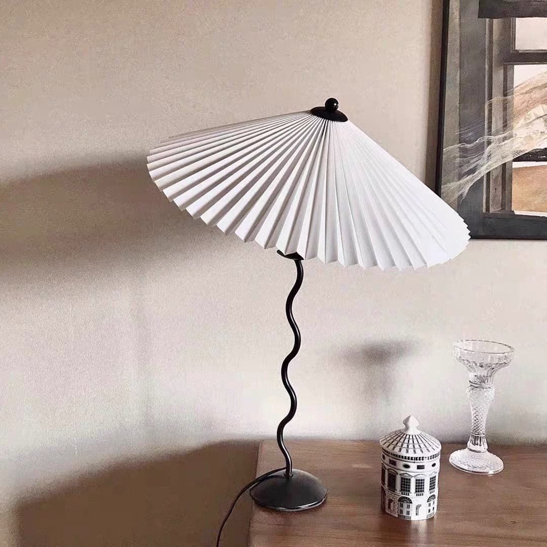 LuxeFold - Table Lamp with Premium Pleated Shade and Wooden Accent