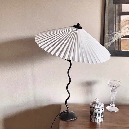 LuxeFold - Table Lamp with Premium Pleated Shade and Wooden Accent