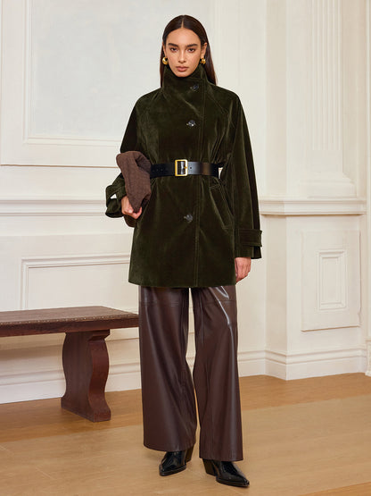 Pocketed Velvet Coat without Belt 1
