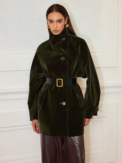 Pocketed Velvet Coat without Belt 3