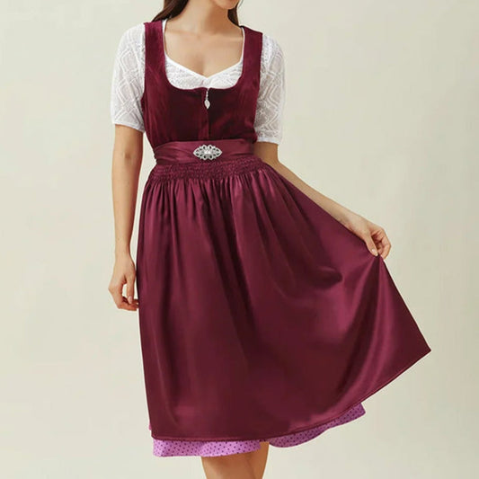 Purple dirndl dress with apron – Oktoberfest | Elegant traditional dress for a feminine look 0