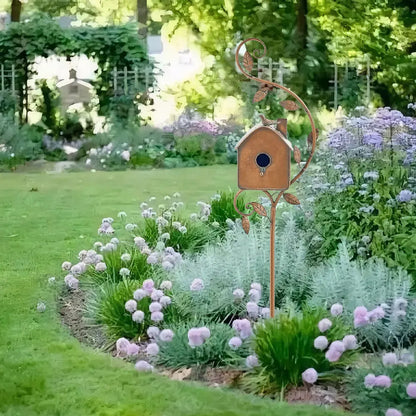 Elegant Metal Birdhouse with Pole for Garden Decoration – Durable and Weather-Resistant Bird House for Outdoor Spaces-6