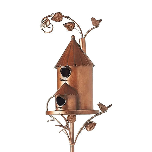 Elegant Metal Birdhouse with Pole for Garden Decoration – Durable and Weather-Resistant Bird House for Outdoor Spaces-1