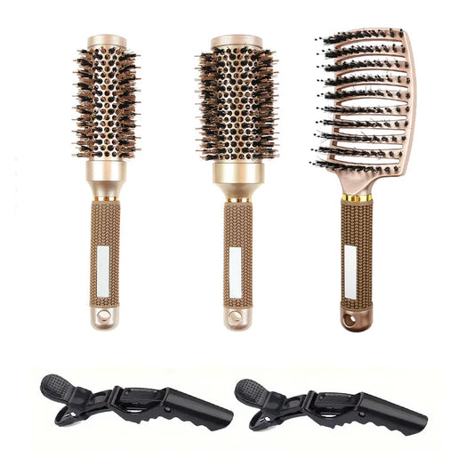 BlowOut Pro - Ionic Boar Bristle Round Hairbrush Set for Salon-Quality Styling