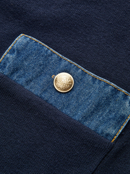 Sailor Collar Denim Trim Knit Outerwear 3