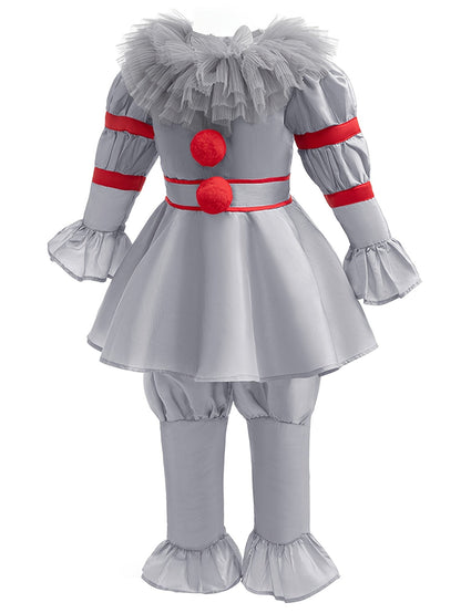 Scary Long Sleeve Halloween Clown Costume Set | Jumpsuit Gloves 1