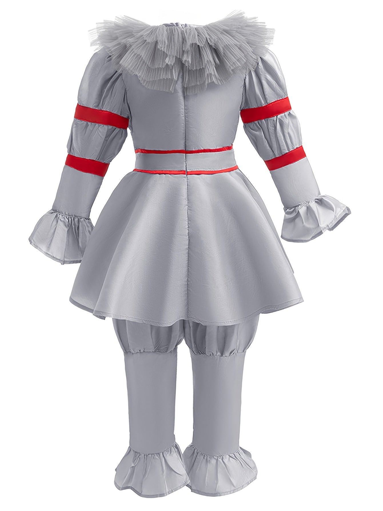 Scary Long Sleeve Halloween Clown Costume Set | Jumpsuit Gloves 2