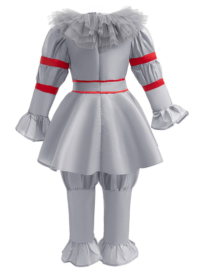 Scary Long Sleeve Halloween Clown Costume Set | Jumpsuit Gloves 2