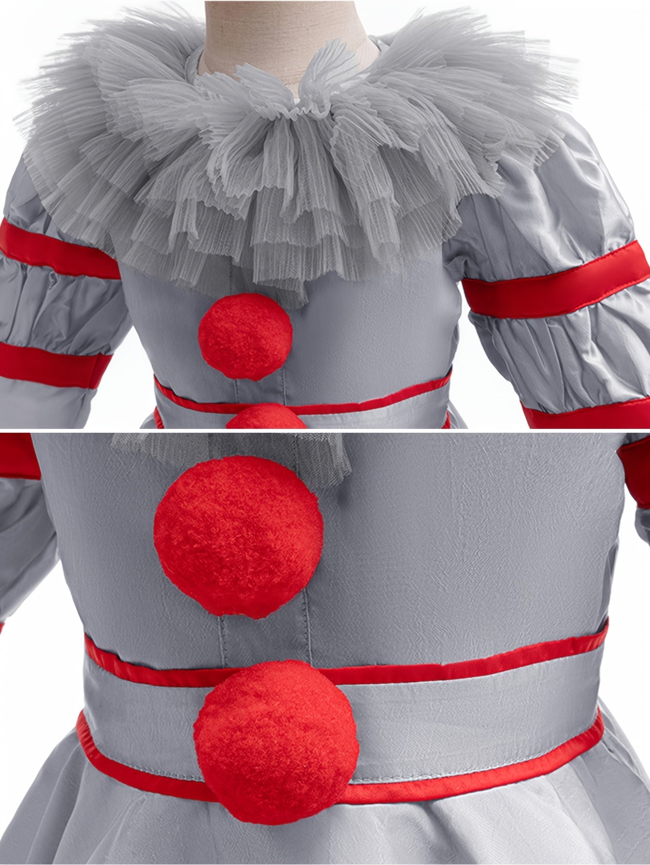 Scary Long Sleeve Halloween Clown Costume Set | Jumpsuit Gloves 3