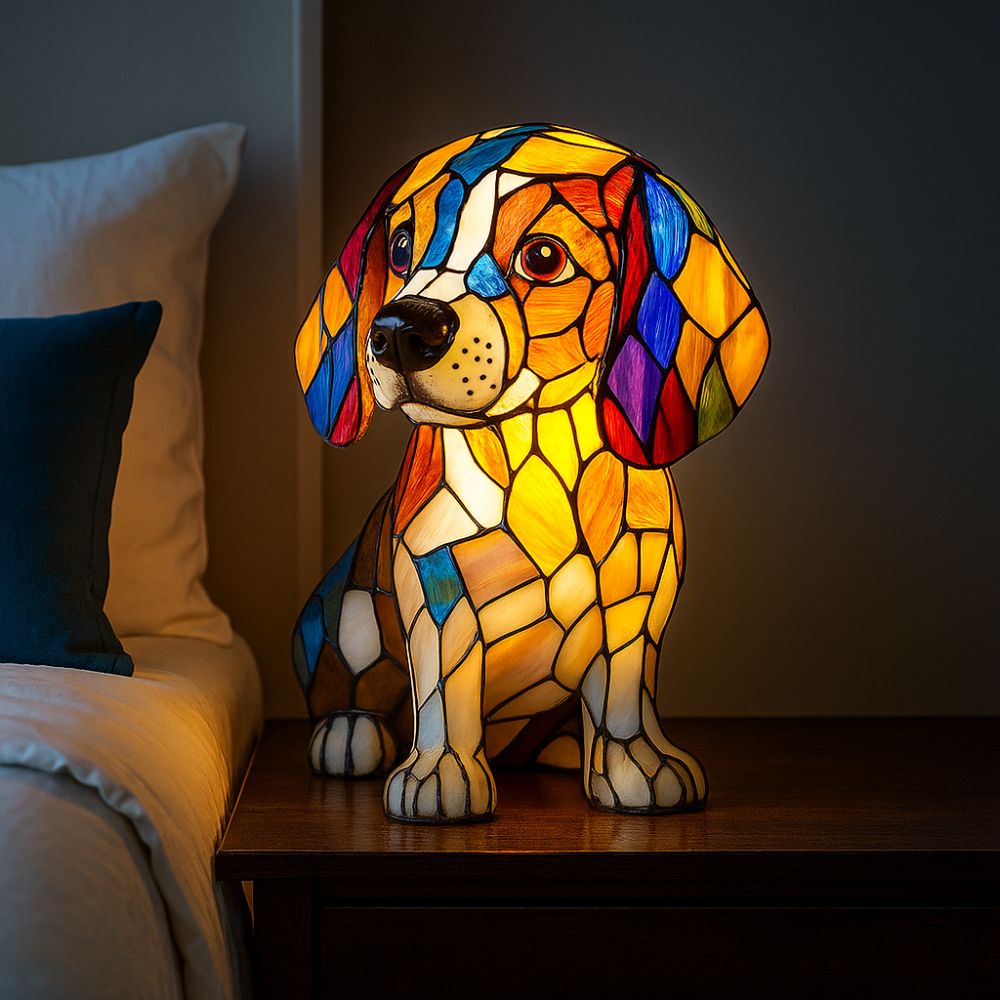 Stained Glass Lamp Dog Design Decorative Table Night Light 0