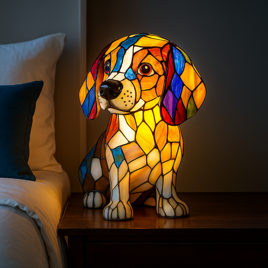 Stained Glass Lamp Dog Design Decorative Table Night Light 0