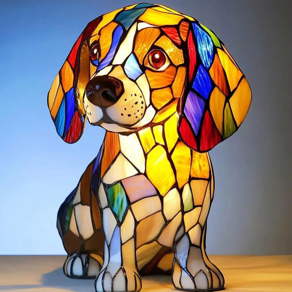 Stained Glass Lamp Dog Design Decorative Table Night Light 1