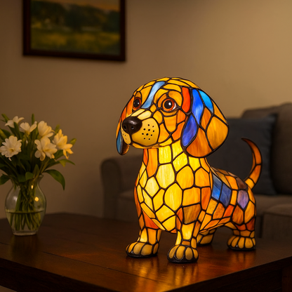 Stained Glass Lamp Dog Design Decorative Table Night Light 2