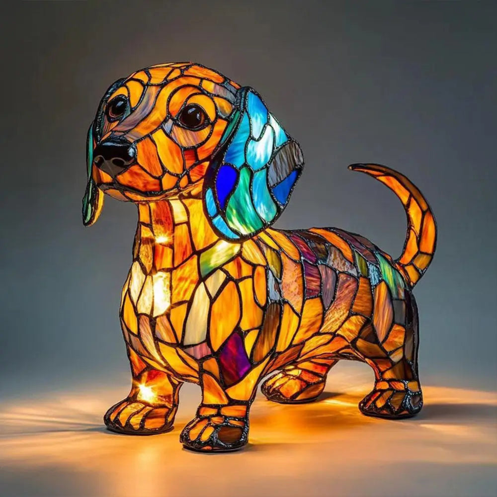 Stained Glass Lamp Dog Design Decorative Table Night Light 3
