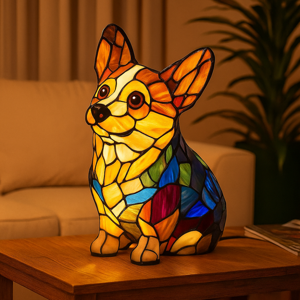 Stained Glass Lamp Dog Design Decorative Table Night Light 4