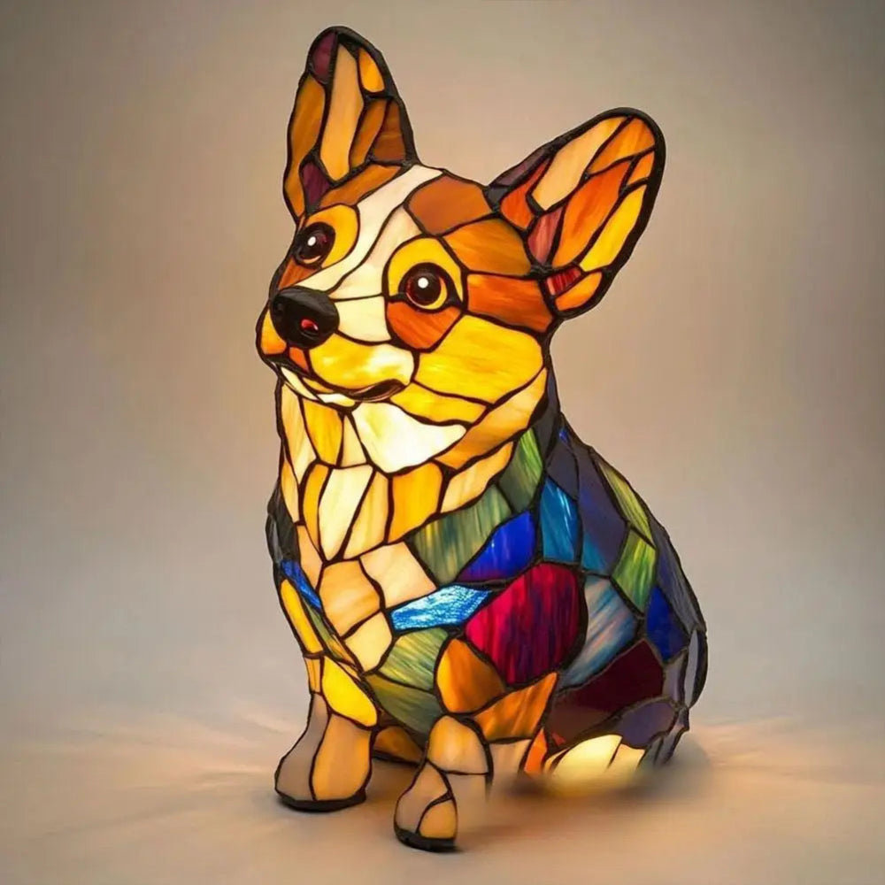 Stained Glass Lamp Dog Design Decorative Table Night Light 5