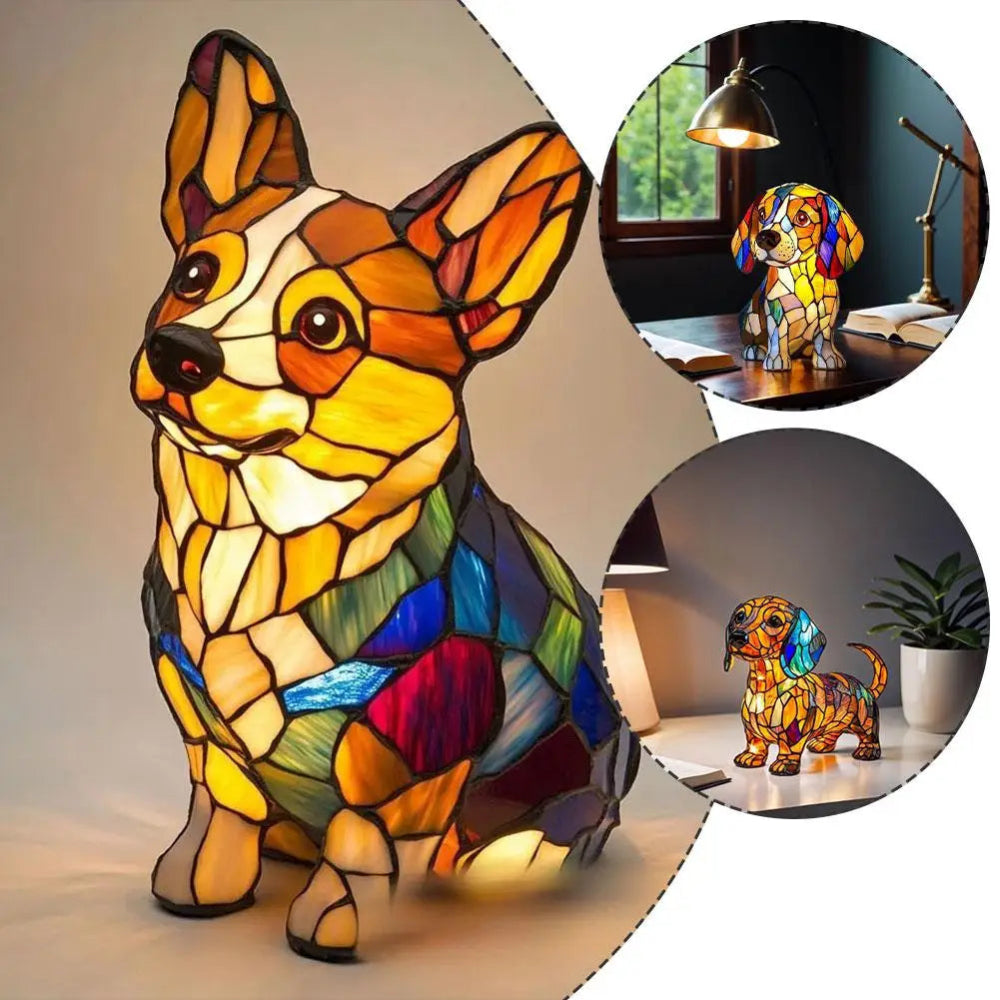 Stained Glass Lamp Dog Design Decorative Table Night Light 6