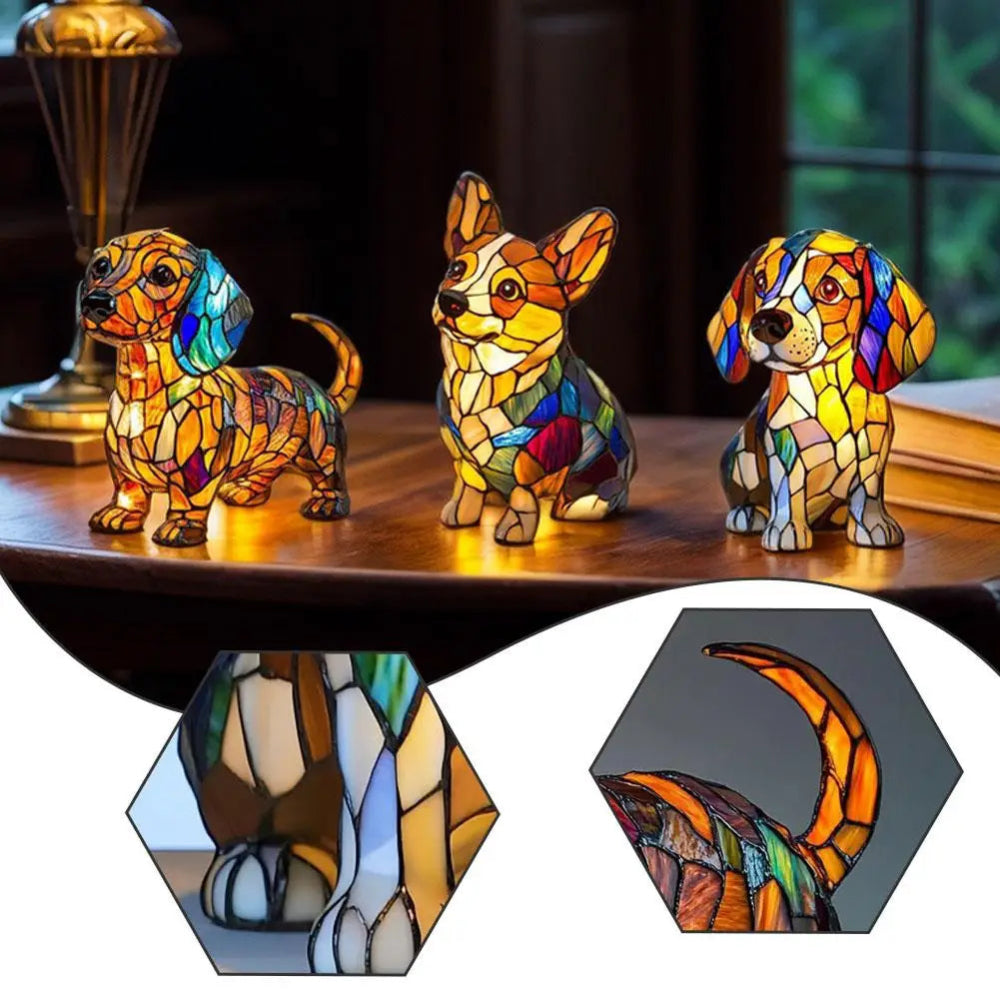 Stained Glass Lamp Dog Design Decorative Table Night Light 7
