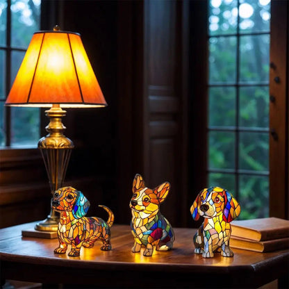 Stained Glass Lamp Dog Design Decorative Table Night Light 8