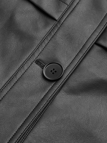 Stand Collar Belted PU Leather Quilted Jacket 8