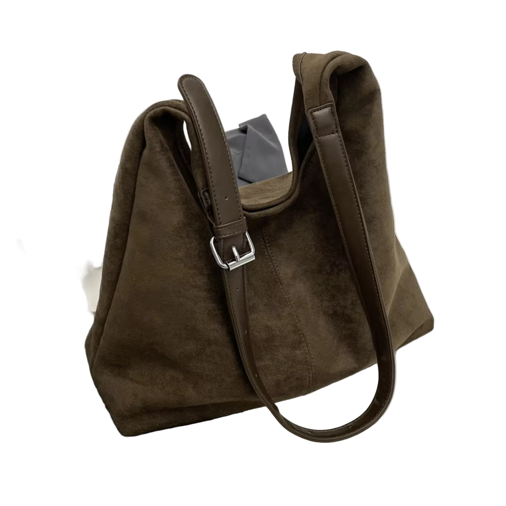 Stylish Suede Handbag with Adjustable Strap and High Capacity – Elegant Trunk Design 1