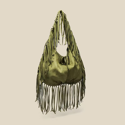 Stylish Women's Suede Handbag with Croissant Shape and Fringes – Retro Boho Tote Bag 1