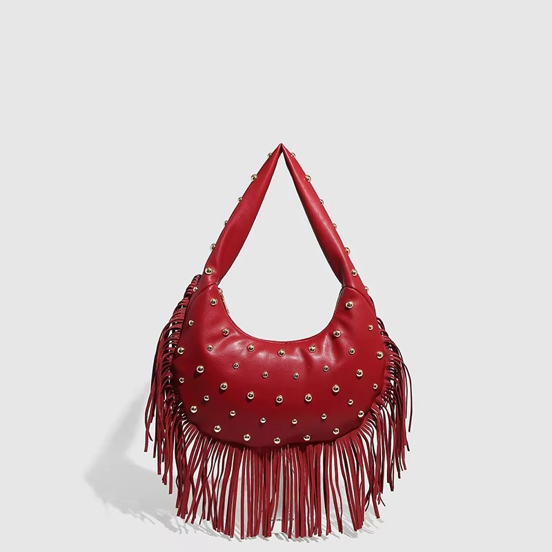 Stylish Women's Suede Handbag with Croissant Shape and Fringes – Retro Boho Tote Bag 2