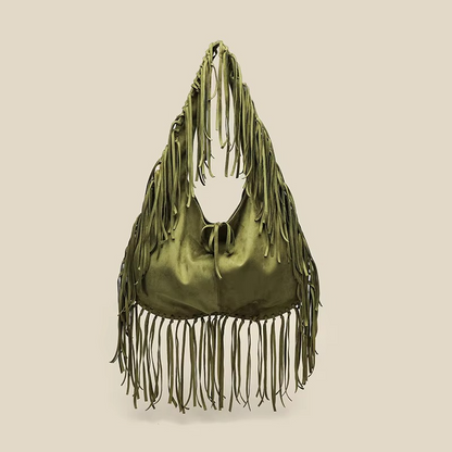 Stylish Women's Suede Handbag with Croissant Shape and Fringes – Retro Boho Tote Bag 5