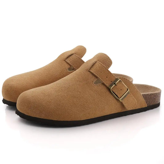 Stylish Women's Suede Mules with Cork Insole and Arch Support – Comfortable Slip-On Shoes 10