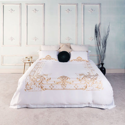 GoldenWood - Ropa de cama blanca y dorada elegante