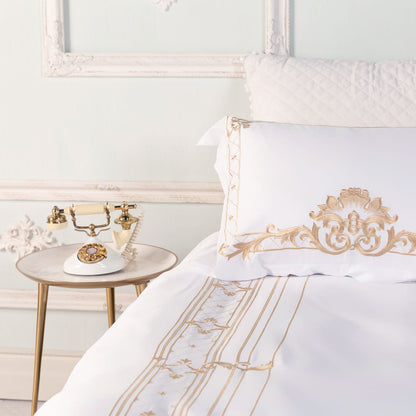GoldenWood - Ropa de cama blanca y dorada elegante