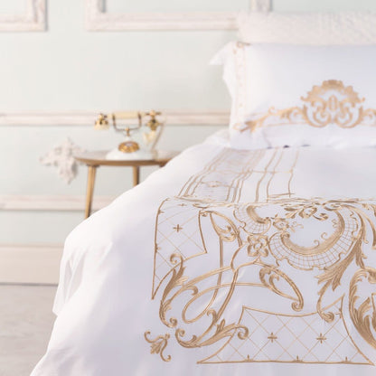 GoldenWood - Ropa de cama blanca y dorada elegante