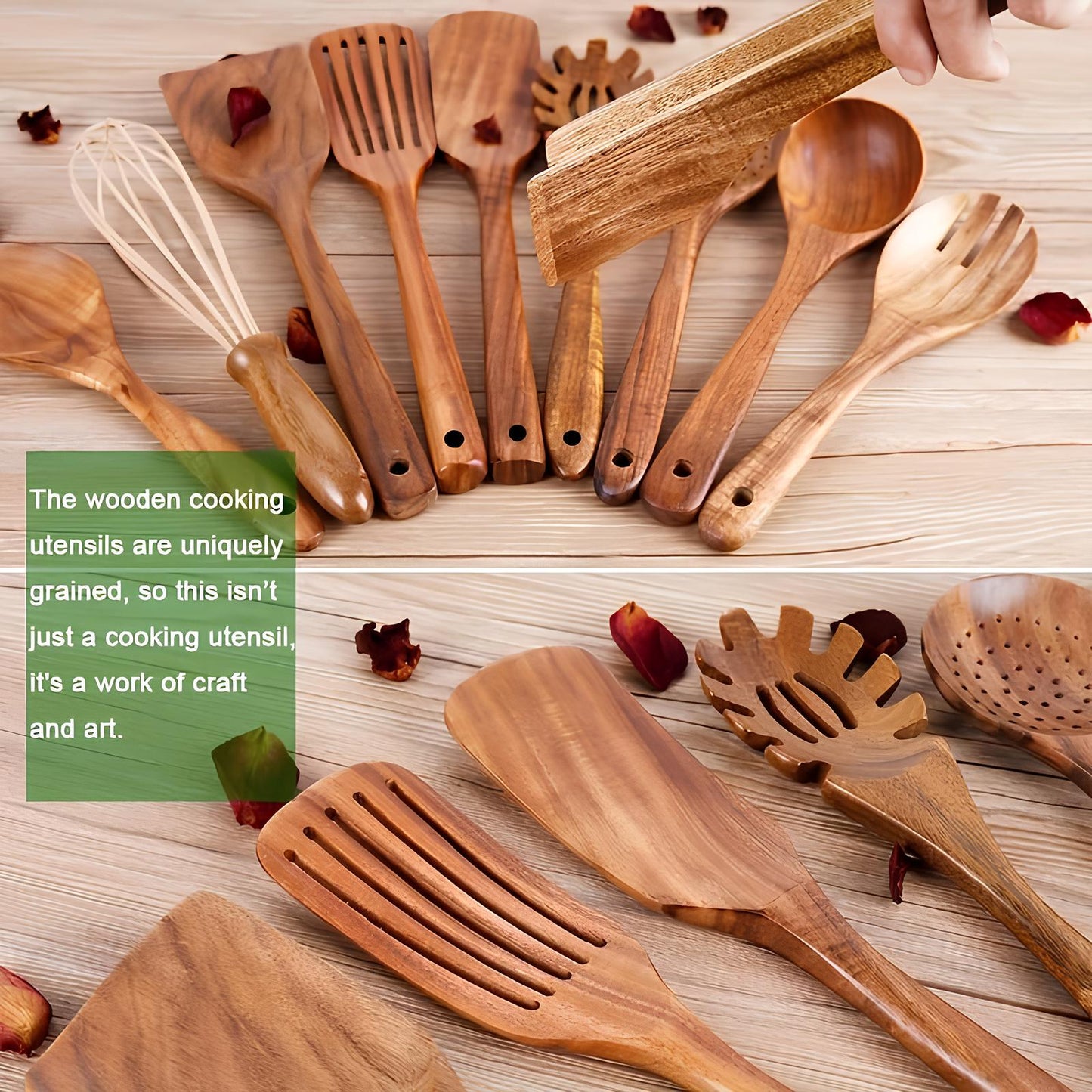 TeakElegance | Stylish Natural Teak 11-Piece Kitchen Utensil Set 3