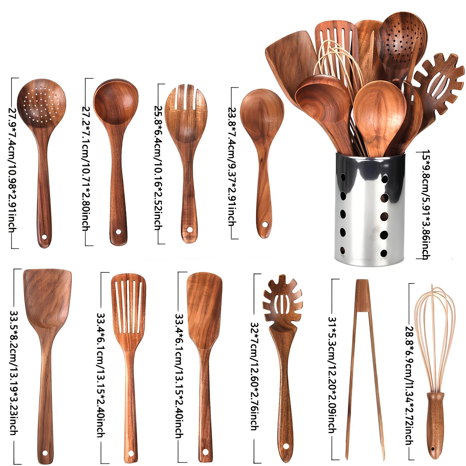 TeakElegance | Stylish Natural Teak 11-Piece Kitchen Utensil Set 4